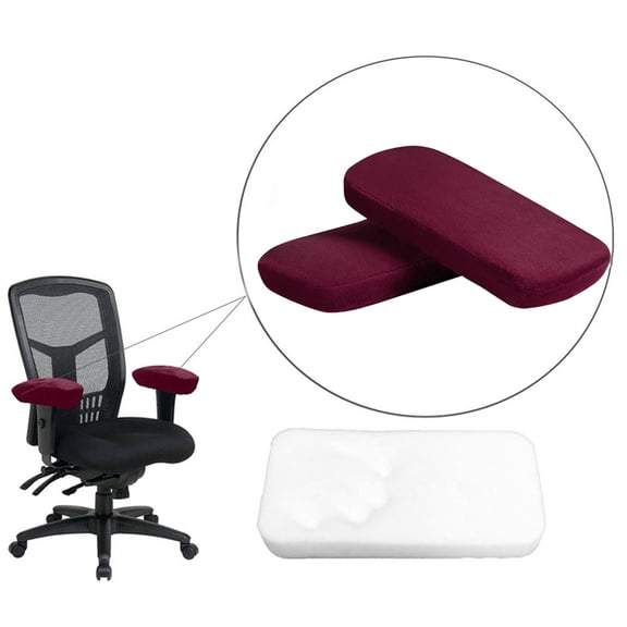 Extra Thick Chair Armrest Cushions (2 Piece Set) - Memory Foam Gaming Chair Pads with Anti-Slip Bottom & Removable Washable Cover (Burgundy)
