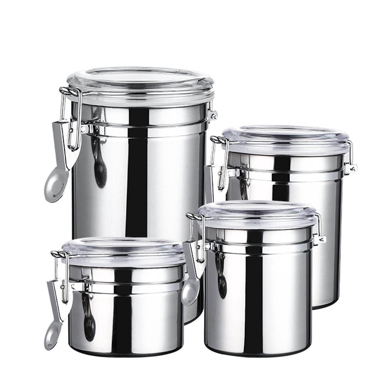 Jioakfa Set Of 4 Stainless Steel Canisters, Airtight Food Storage Canister Set With Clear Lid Kitchen Containers Sets For Coffee Bean, Cereal, Sugar, Flour, Tea, Candy, Cookie, Spice B