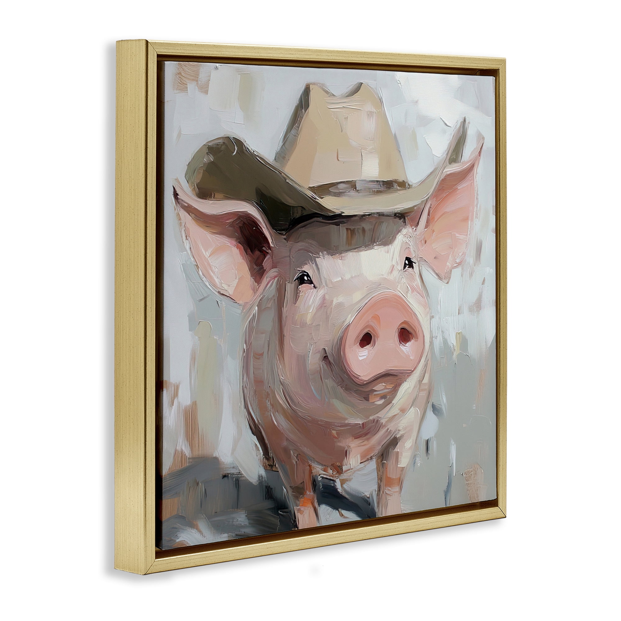Stupell Industries Cowboy Chester Pig Gold Framed Floater Canvas Wall Art, design by Tina LeCour