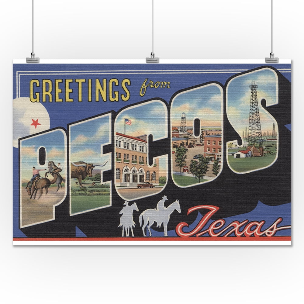 Pecos, Texas Large Letter Scenes (24x36 Giclee Gallery Print, Wall