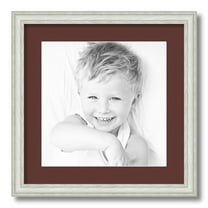 ArtToFrames 16x16 Matted Picture Frame with 12x12 Single Mat Photo Opening Framed in 1.25 Off White Wash on Ash and 2 Maroon Mat (FWM-4098-16x16)