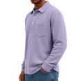 thumbnail image 4 of Lumtrix Mens Waffle Long Sleeve Polo Shirts for Men Henley Shirts with Collar Oversized Casual Button Up Golf Pullover With Pocket Purple S, 4 of 5