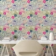 thumbnail image 3 of Ambesonne Airplane Peel & Stick Wallpaper for Home, Passport Stamps Cities, 13"x36", Eggshell and Pink, 3 of 6