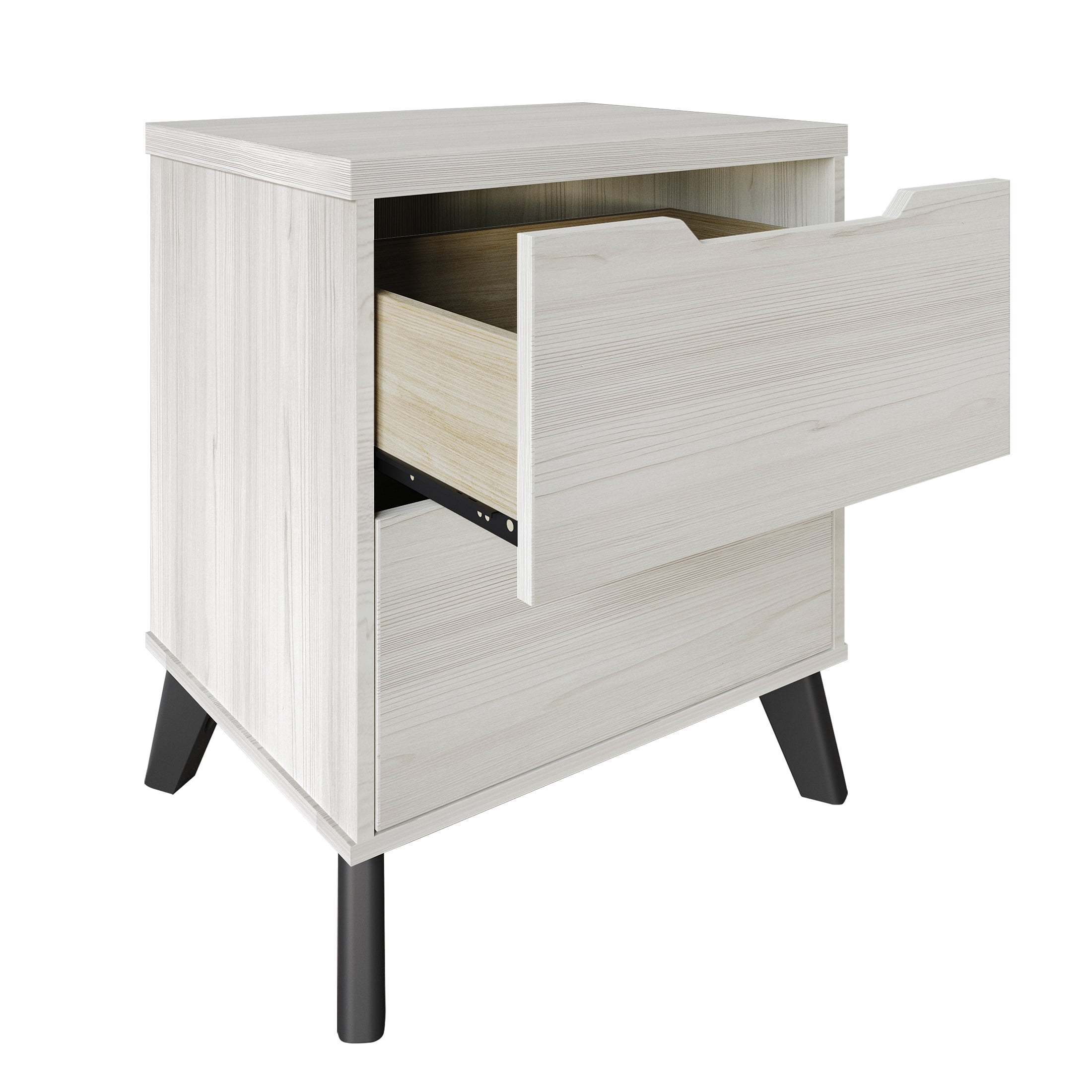 Castle Place Modern 2-Drawers Wooden Nightstand, Light Grey