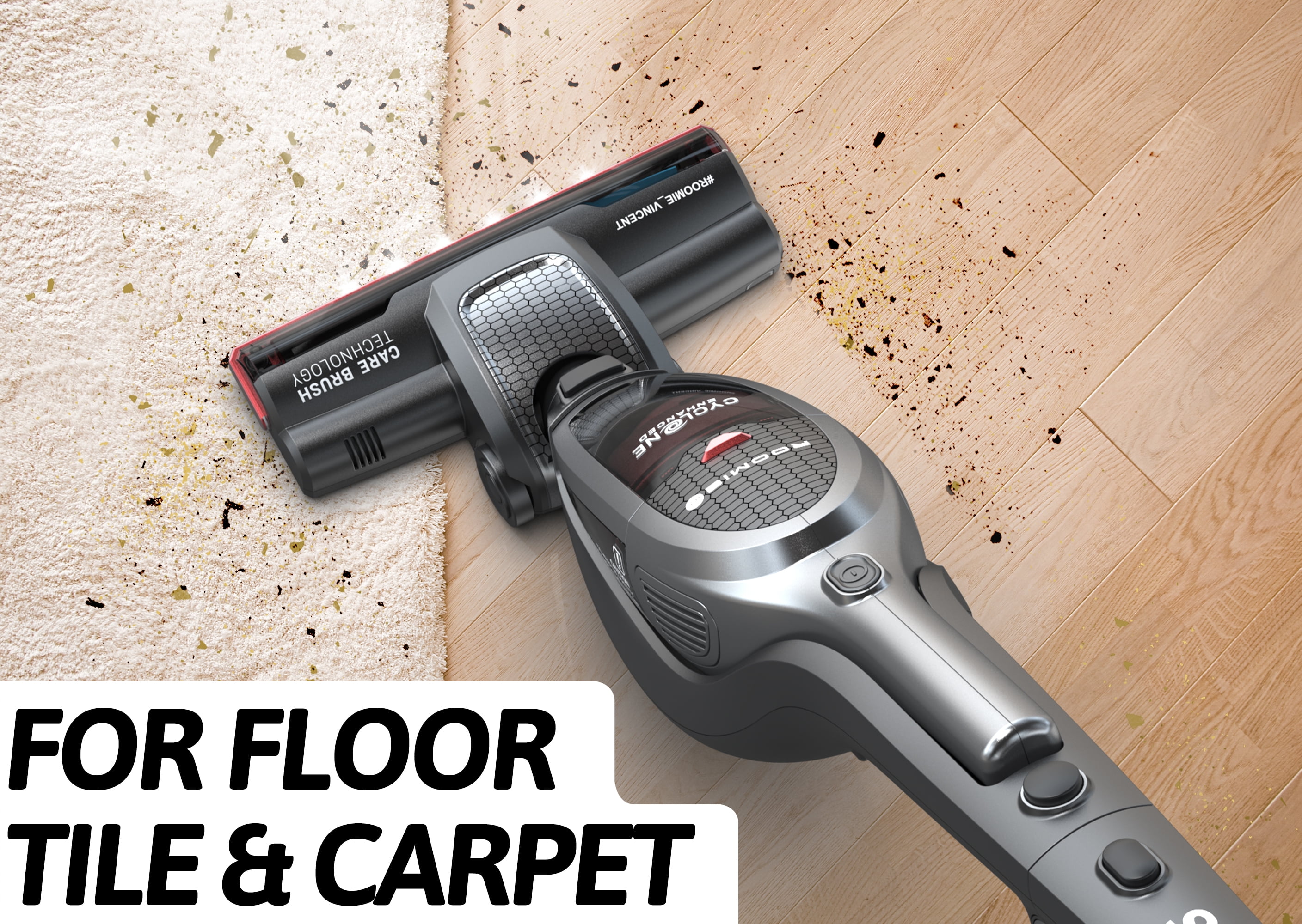 ROOMIE TEC Cordless Vacuum Cleaner, 2 in 1 Handheld, High-Power 2200mAh Li-ion Rechargeable Battery, with Corner Lighting and Upright Charging Base