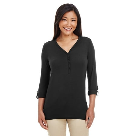 Devon & Jones Ladies' Perfect Fitâ„¢ Y-Placket Convertible Sleeve Knit Top