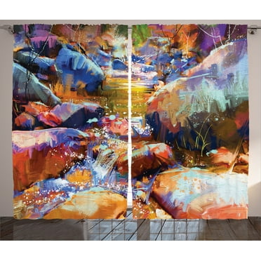 Ambesonne Digital Curtains 2 Panel Set, Waterfall River Scene, 108" x 90", Multicolor