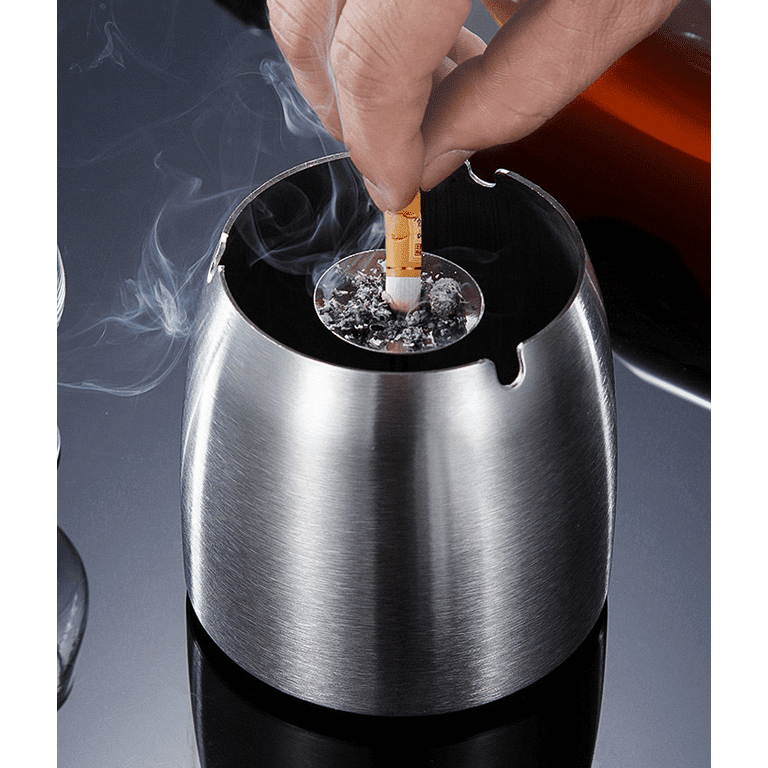 Stainless Steel Ashtray with Lid, Windproof Outdoor Ashtrays, Cigarette  Ashtray for Indoor Outdoor Patio Office Home Use (Large)