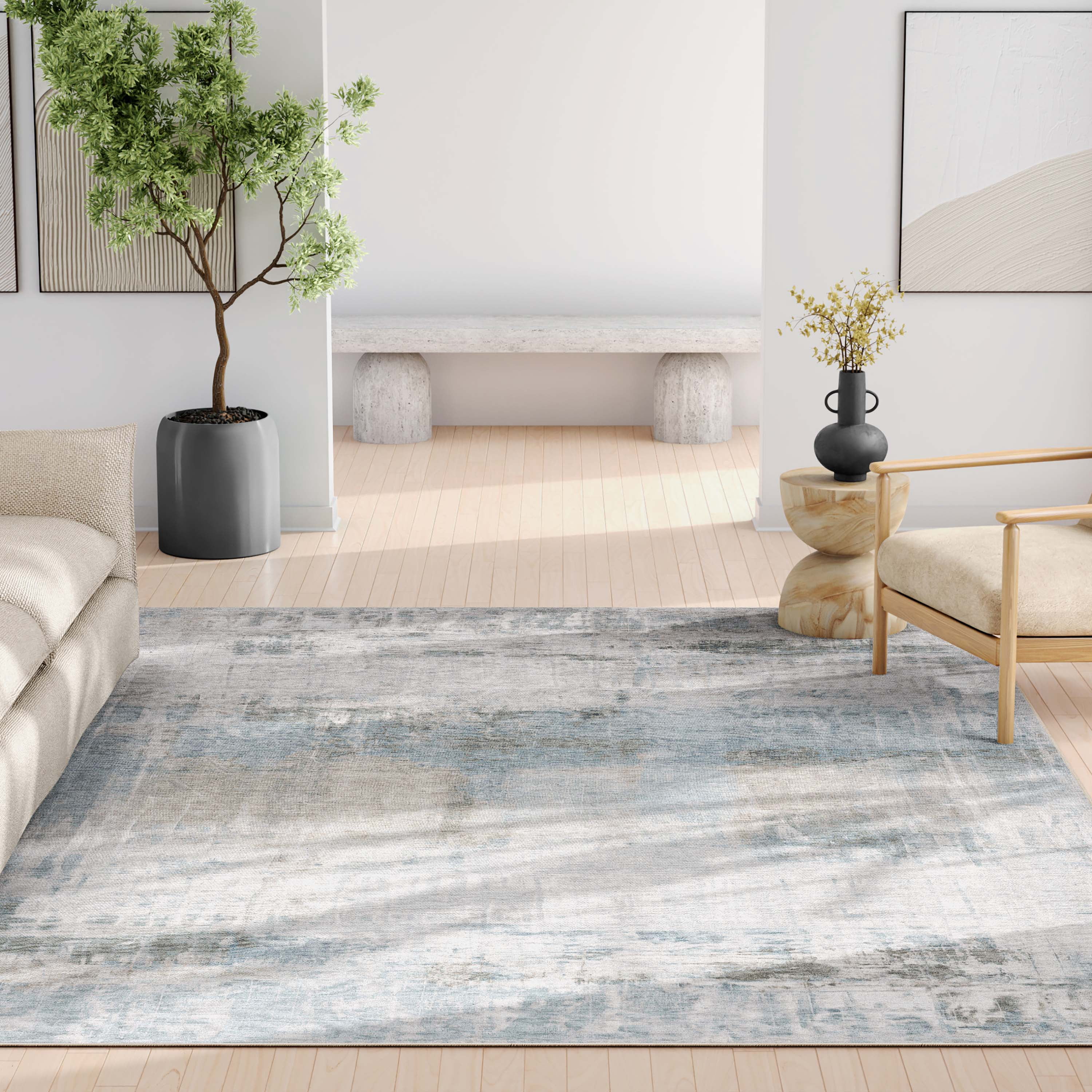 Well Woven Abstract Mandala Modern Vintage Painstsplash Flat-Weave Gray 5'3" x 7'3" Area Rug