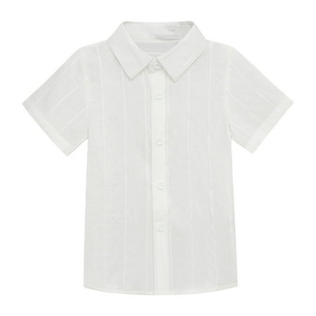 

Geire Summer Shirts for Boys Girls Thin Striped Button Down with Pocket Short Sleeve Soft Cotton Shirts Casual Lapel Collar Top Shirts for 3-11 Years