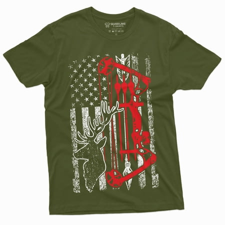 Men S Hunting Crossbow T-Shirt Usa Flag Patriotic Deer Hunting Bow And Arrows Tee (Medium Military Green)