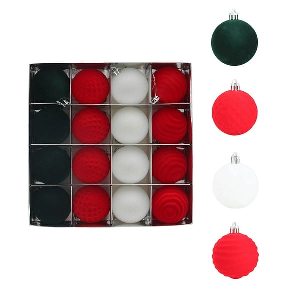 16 Pcs Velvet Christmas Balls Plastic Decorative Hanging Ornament Xmas Bulb Decorations