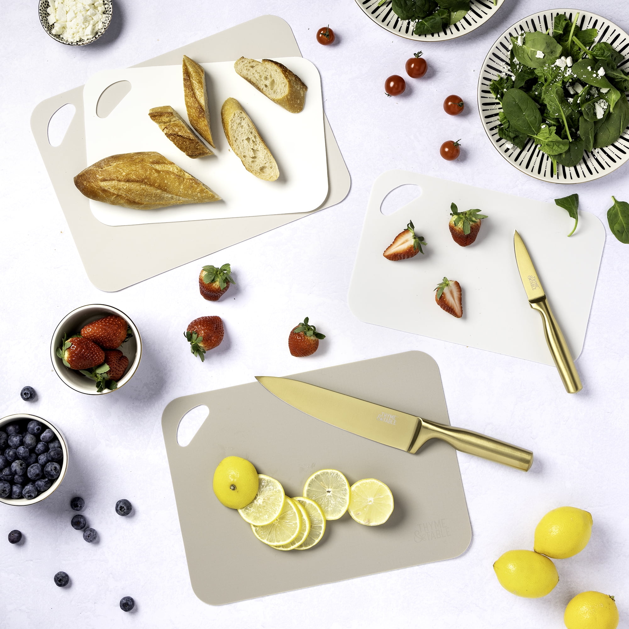 Thyme & Table 4-Piece Poly Cutting Mats SM 7.5"x11.4", MD 9.8"x13.4" - Cream