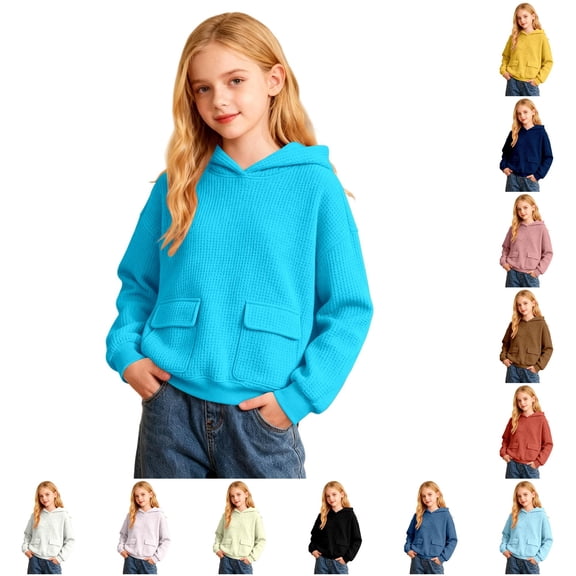 SUXIAN Hoodie Girls Graphic Print Long Sleeve Pullover Casual Jacket with Pocket Kids Girls Hoodie 11-12 Years