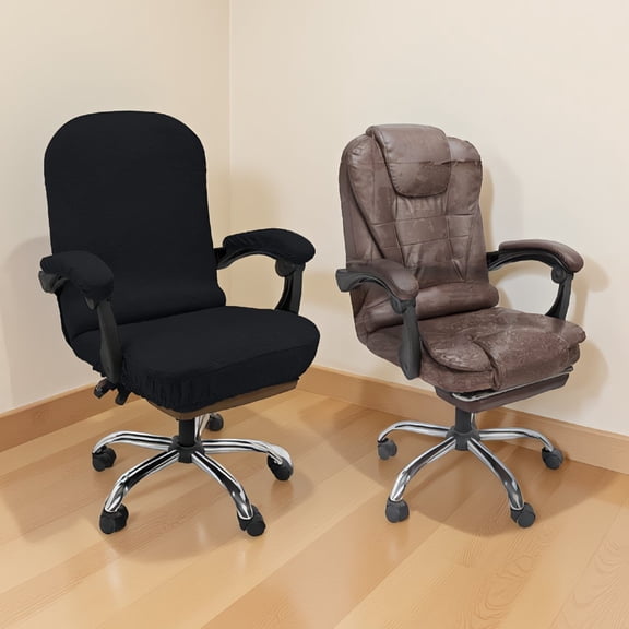 SWOEBTH 1 Set Office Chair Cover with 2 Armrest Covers, Stretch Jacquard Fabric, High-Back Desk Chair Slipcover, Machine Washable, Large, Black