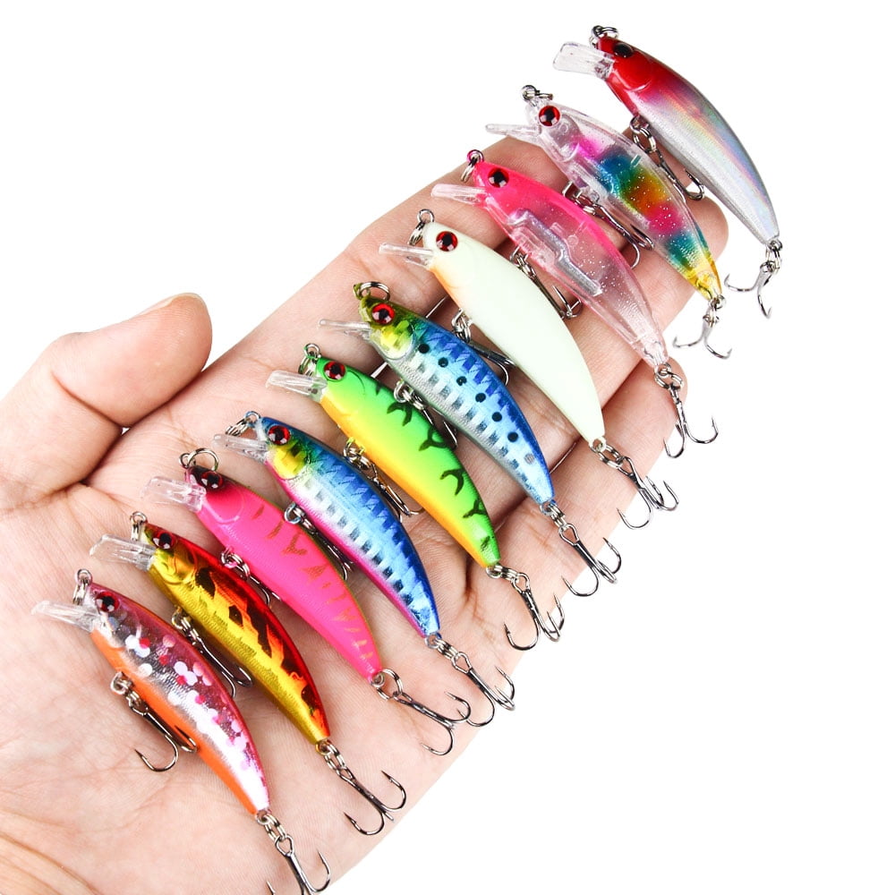 HENGJIA Fishing Lures Large Hard Bait Minnow VIB Lure with Treble Hook Life-Like Swimbait Fishing Bait Popper Crankbait Sinking Lure for Trout Bass Walleye Redfish, 10PCS