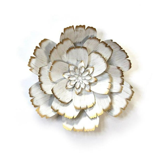 Stratton Home Decor S21009 Metal Flower - White & Gold