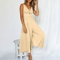 thumbnail image 3 of Baqcunre Women's Halter V-Neck Cutout Pleated High Waist Wide Leg Pocket Romper,Color Beige,Size S-XXL, 3 of 6