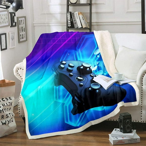 Couverture en Polaire Manette, Décoration de Chambre de Gamer pour Garçons Jeunes Adolescents, Couverture Sherpa Mode Jeux Vidéo pour Chambre d'Enfants Filles, Couverture de Jeu Boutons d'Action 3D 50"x60 Pouces