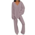 thumbnail image 2 of Aloohaidyvio Pajamas Shirt,Womens Loungewear Sets Long Sleeve Solid Color Tops with High Waist Pants Two Piece Pajama,Pajama Under $5, 2 of 6