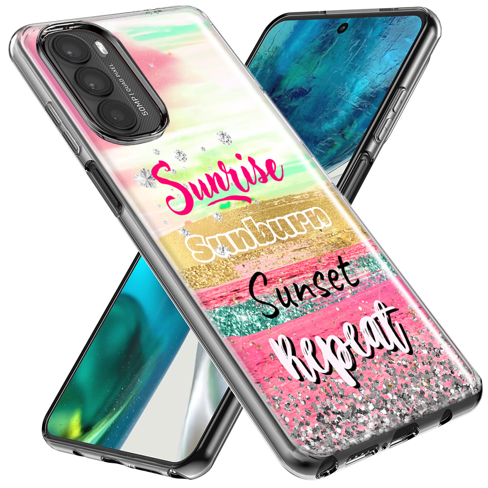 thumbnail image 2 of MUNDAZE Motorola Moto G Stylus 2021 Shockproof Clear Hybrid Protective Phone Case Summer Brush Strokes Sunrise Sunburn Sunset Repeat Cover, 2 of 5