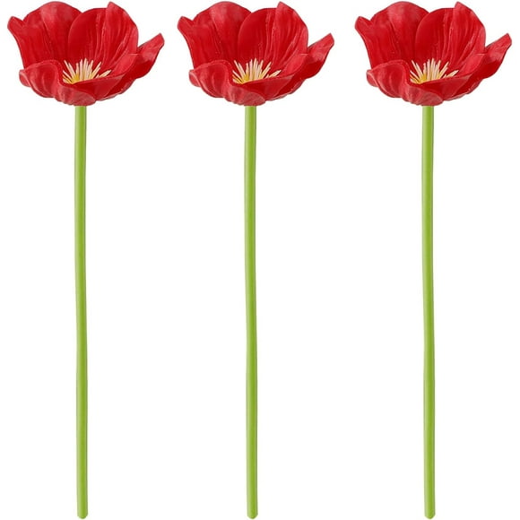 FYBTOF 20 pcs Artificial Red Poppy Anemone Stems PU Real Touch, 12.7in Poppy Anemones Fake Flowers in Red with Black Center for Wedding Bouquets Corsages Centerpiece Floral Arrangements-2210