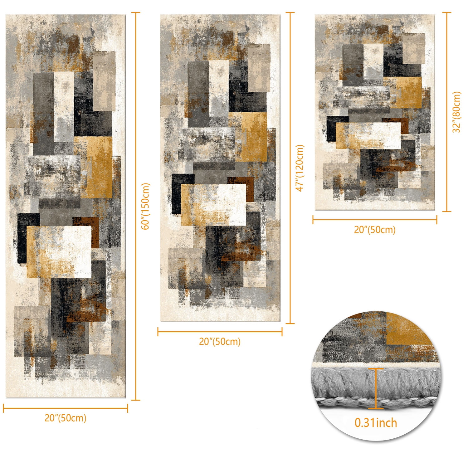 3 Piece Kitchen Rug Set, Non-Slip And Washable, Abstract Pattern Kitchen Hallway Rug, Soft And Comfortable, Suitable For Sinks, Floors, Entrances, Hallways and Bathrooms