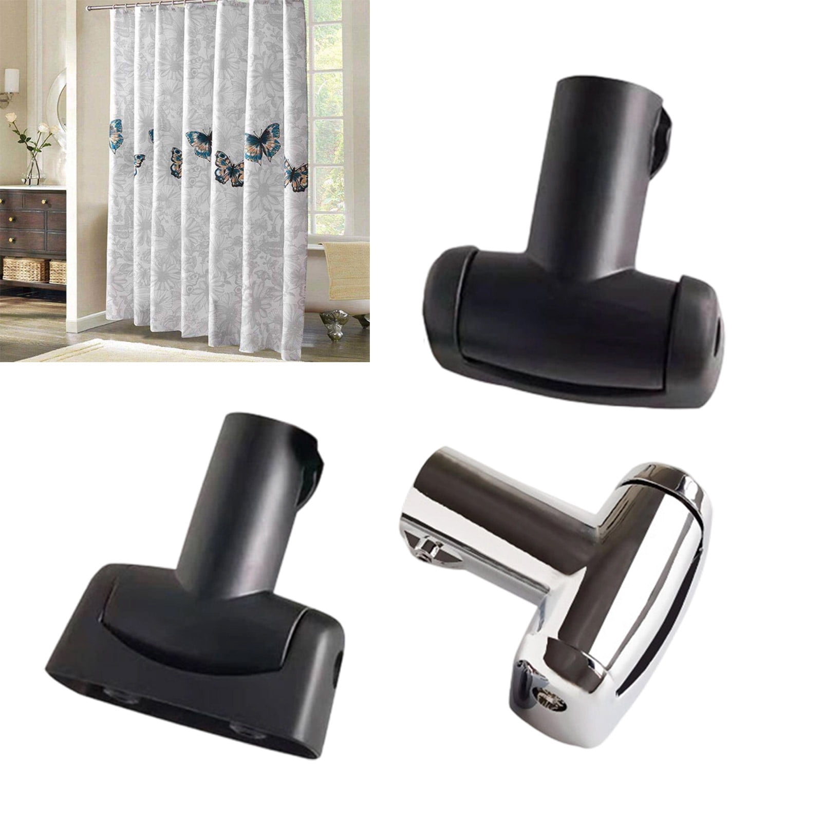 25mm Zinc Alloy Curved Shower Rod, Tool-Free Installation Bracket, Space Saving Bathroom Hook Design