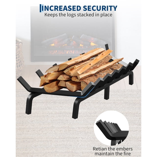 AKDSteel Heavy Duty Fireplace Grate Features a 3/4" Sturdy Steel Log Rack With 6 Support Legs And a Powder Coated Finish, Designed For Use In Indoor Or Outdoor Fireplaces, Fire Pits, Or Wood Stoves