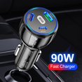 thumbnail image 3 of Innovative Design 90W Car Charger with 3 Ports PD Type C Fast Charging Adapter, 3 of 7