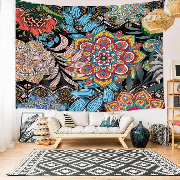 Boho Floral Wall Tapestry for Bedroom, Colorful Boho Flowers Tapestry Wall Hanging, Bohemian Flowers Aesthetic Wall Tapestries, Boho Decor Tapestry for Living Hippie Room,60X40in
