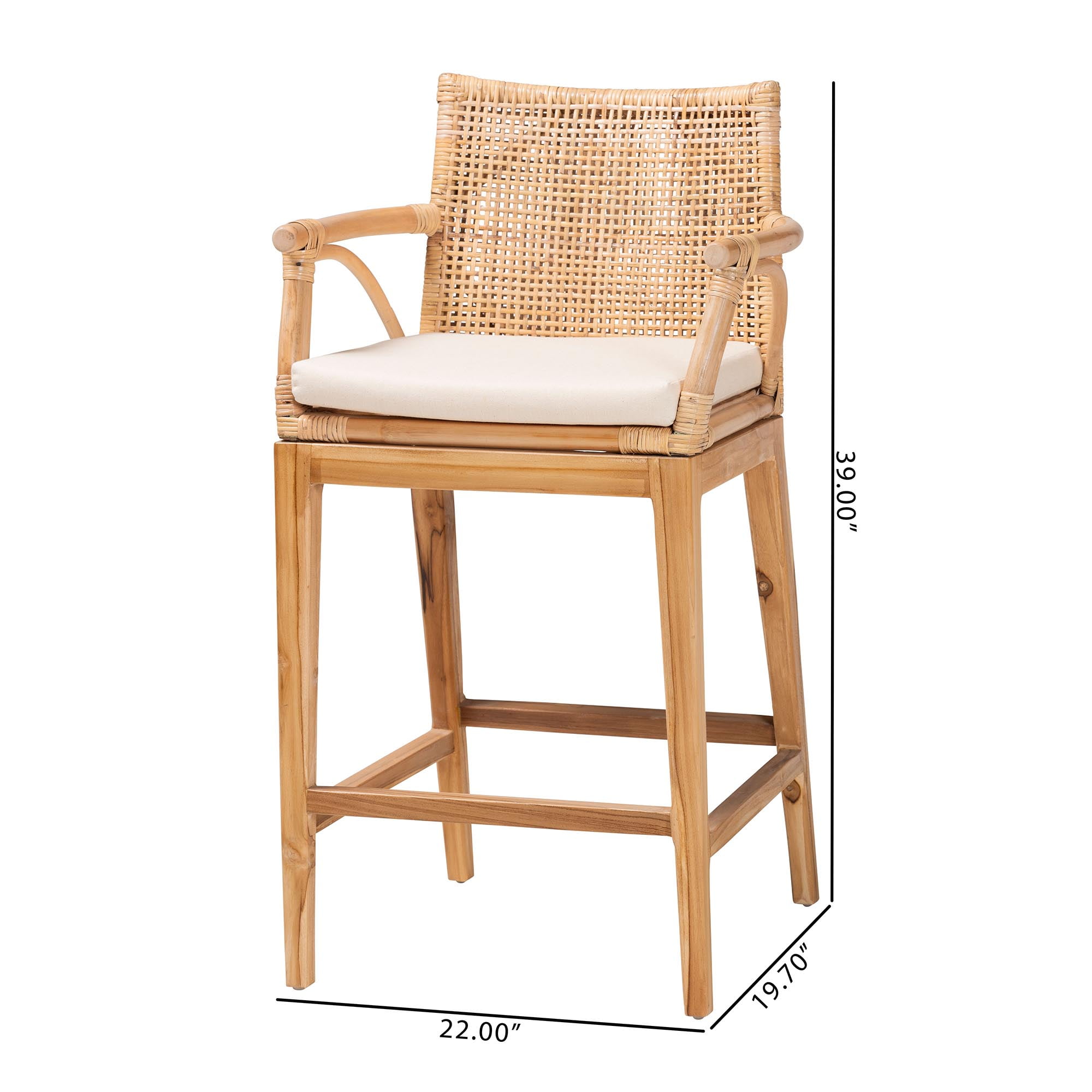bali & pari Storsel Bohemian Natural Rattan and Teak Wood 2-Piece Counter Stool Set