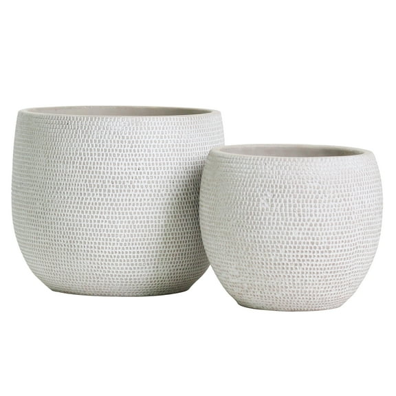 Olly & Rose Barcelona Ceramic Plant Pot Set 2 - Indoor & Outdoor Planters for Indoors and Outdoor Flower Pots (White)