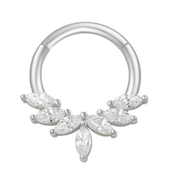 COOLHOOD Simple Crystal Nose Rings Silver Color Septum Clickers Stainless Steel Piercing Accessory for Cartilage Jewelry