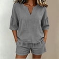 thumbnail image 2 of ATOYSOY Womens 2 Piece Linen Short Set V Neck Ruffle Sleeve Top And Shorts Casual Summer Outfit Set For Beach Vacation And Everyday Wear, 2 of 7
