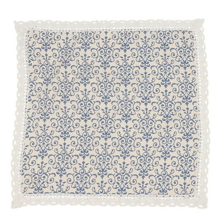 

Retro Blue and White Table Cloth with Lace Cotton & Linen Style Rectangular Dinning Tablecloths Cover Home Decor 60x60cm