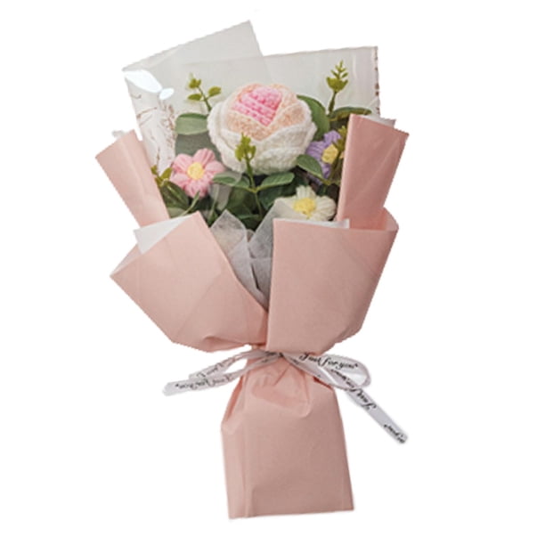Ramo de flores de ganchillo Sunnimix decoración del hogar Ramo de punto hecho A Mano Rosa