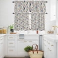 thumbnail image 2 of Farm Teal Leaf Retro Linen Curtain Tier and Valance Set 3 Piece, Abstract Leaves Seamless 3-inch Rod Pocket Window Tier Curtains Valance for Kitchen Living Room, 2 of 9