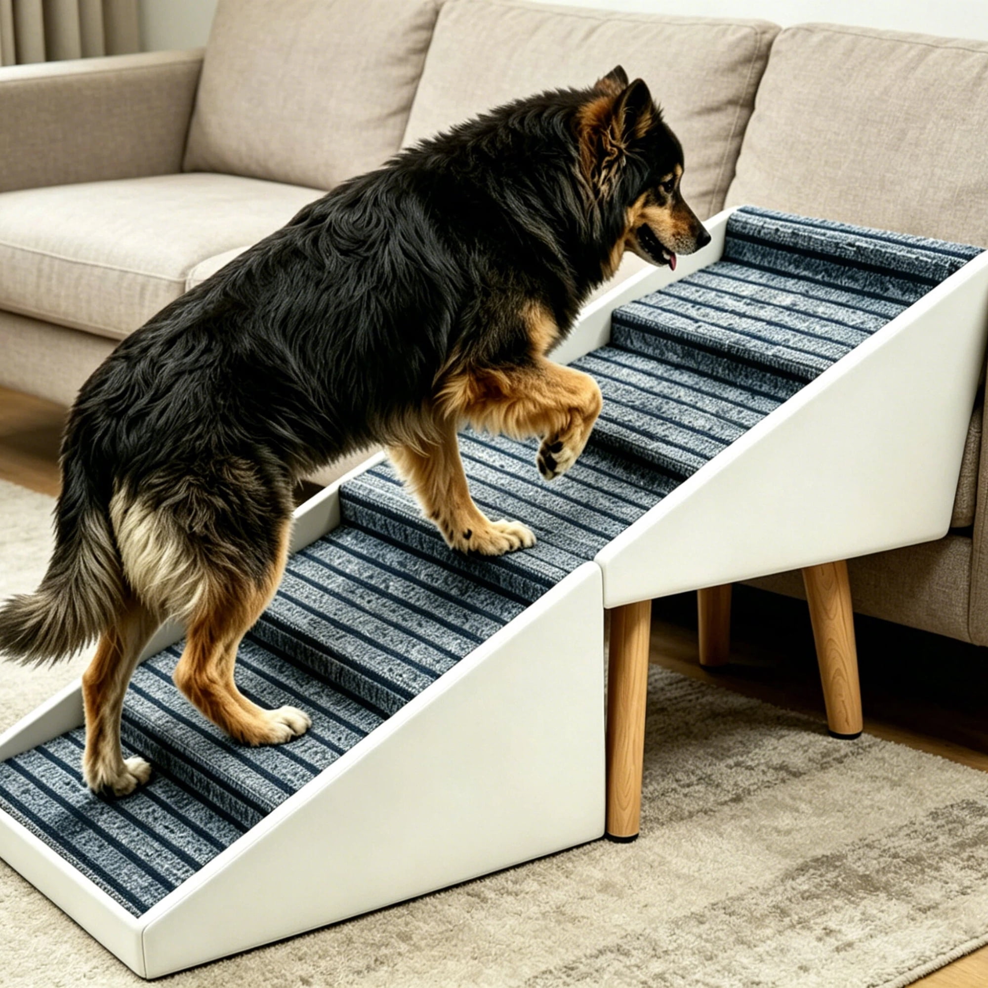 YIYADO 2-in-1 Dog Stairs for Bed & Couch, 25.2" Foldable 6-Step Pet Ramp, Beige