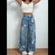 thumbnail image 5 of Pantalones Vaqueros Vintage de Tiro Alto con Estampado Floral y Pierna Recta para Mujer, Informales, de Verano Azul XL, 5 of 9