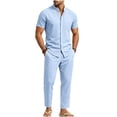 thumbnail image 2 of LEKWK 2 Piece Pajama Set for Men Short Sleeve Button Down Shirt and Drawstring Pants Lightweight Breathable Sleepwear Summer Casual Lounge Outfit Light Blue XXL, 2 of 6