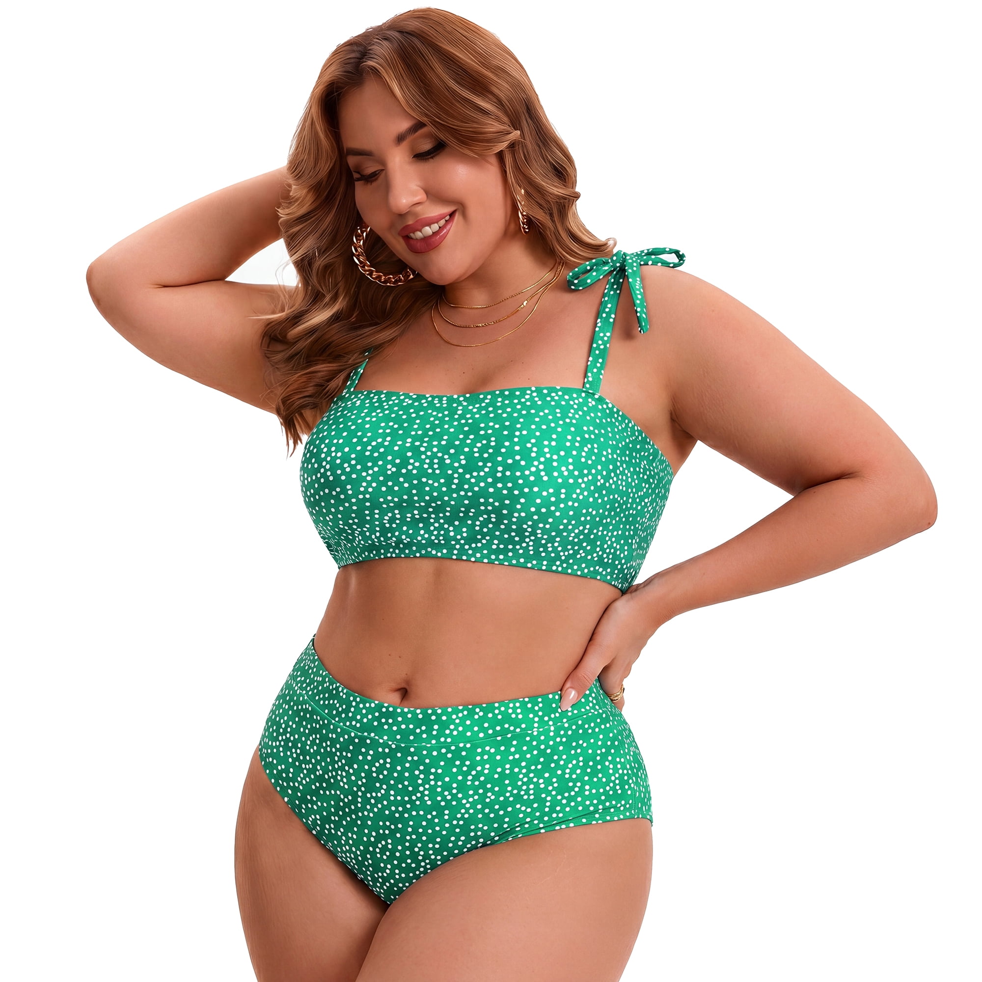 DARING DIVA Women's Plus Two Piece Bikini Tummy Control Vacation Set L Green