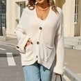 thumbnail image 6 of Women's Knit Cardigan Sweater Long Sleeve Split Button Down Cardigans with Pockets Oversized Chunky Sweater Coats Beige, M, 6 of 7