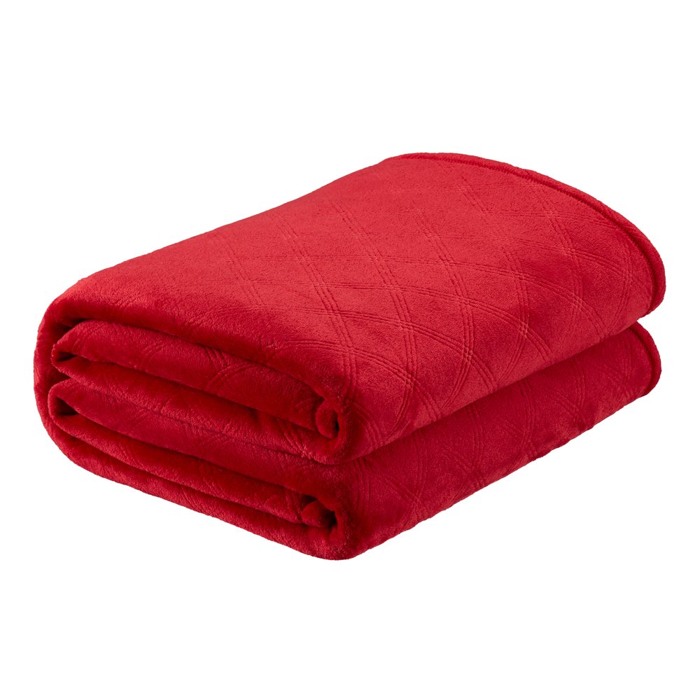 Your Zone Embossed Velvet Plush Blanket 72 x 90 inch, Red