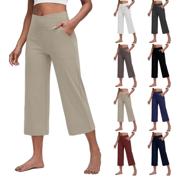 Inglocry Womens Capri Pants High Waisted Straight Leg Yoga Capris Leggings with Pockets Crop Workout Summer Pants Royal Blue XL