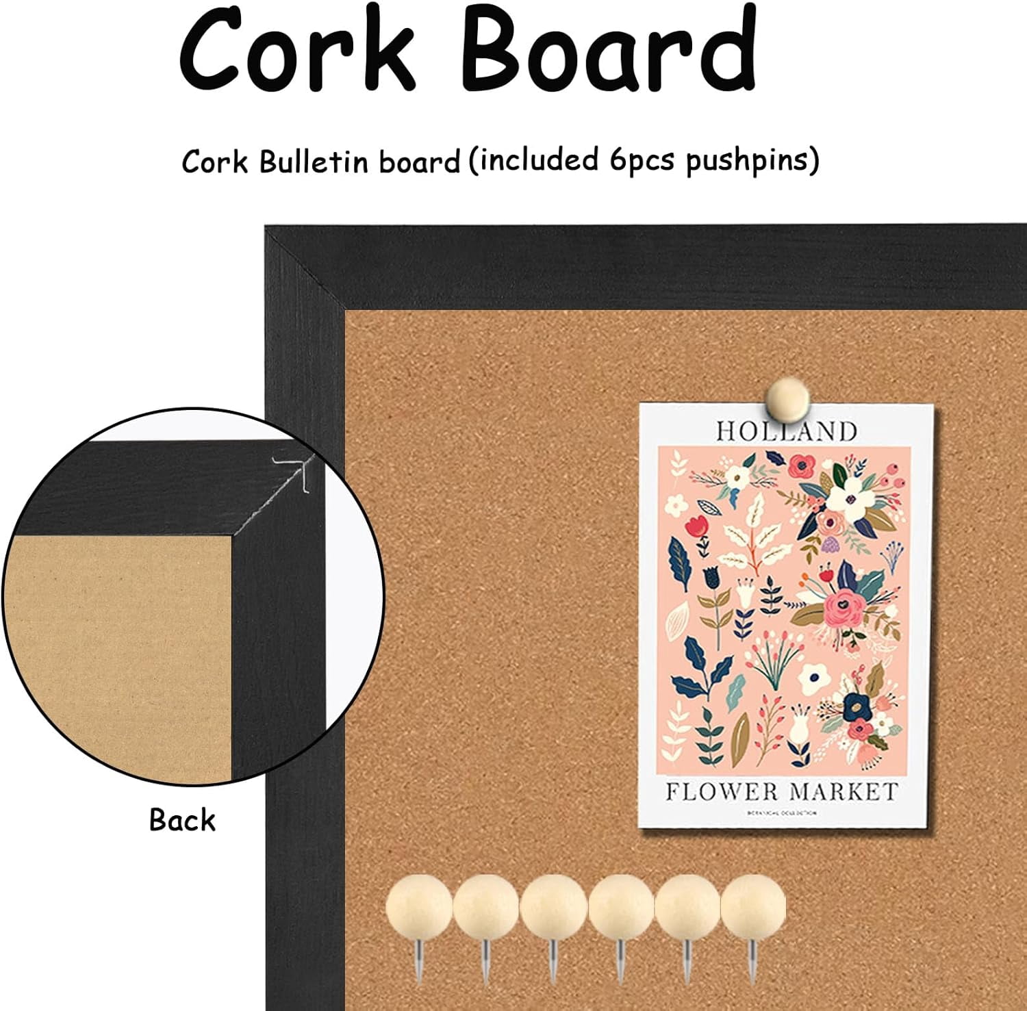 Cork Board Bulletin Board, Corkboard for Walls with Black Frame, Large Wall Mounted Installation Kit,11.8" x 35.4" Pin Tackboard Home,Office, School (RMB-BK-3090)