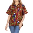 thumbnail image 6 of HAPPY BAY Hawaiian Shirts Womens Summer Beach Party Blouse Shirt T-Shirt Blouses Button up Short Sleeve Dress Tee Shirts Tops for Women S Parrot Leaf, Red, 6 of 6