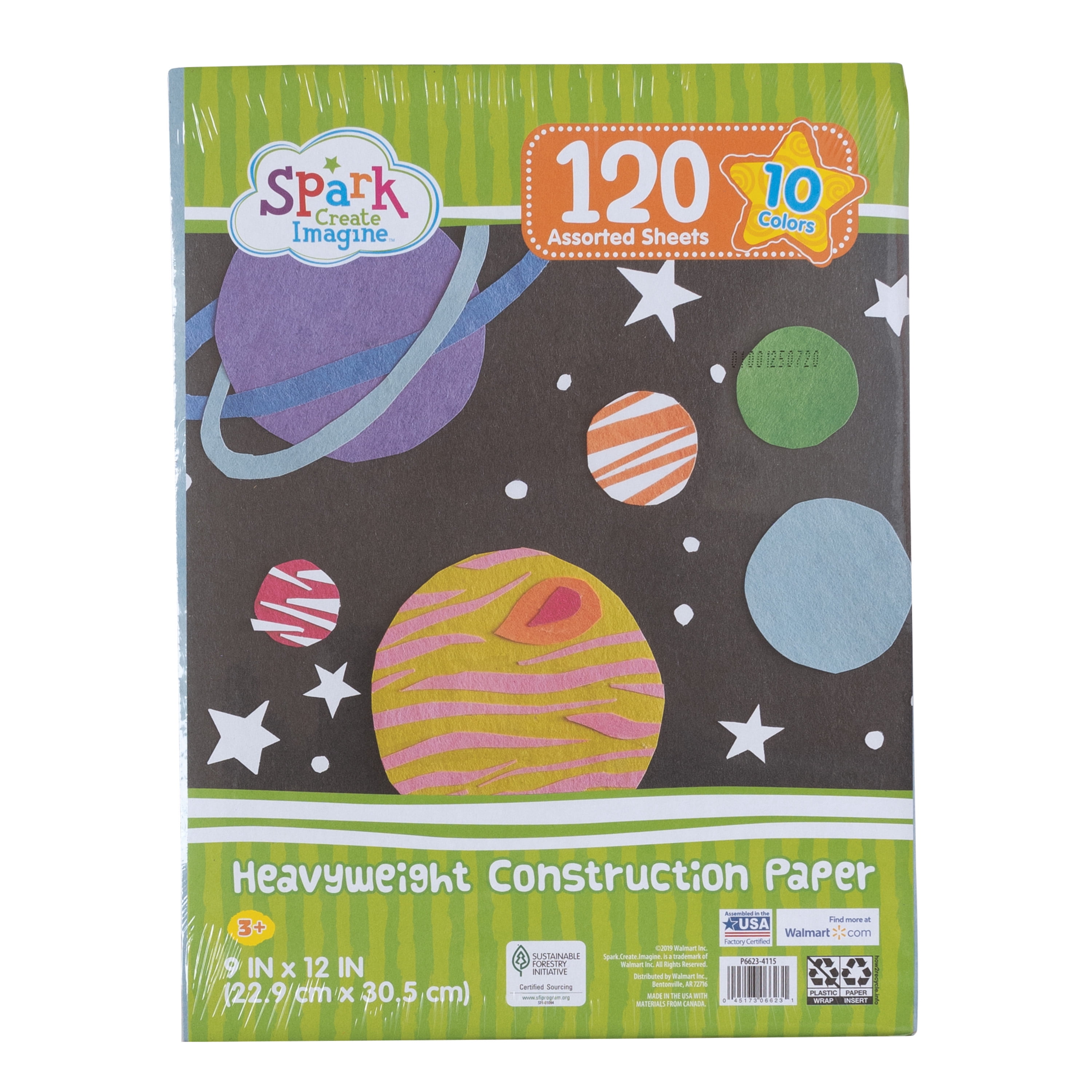 Spark Create Imagine 9 in x 12 in Construction Paper, Heavyweight, 10 Assorted Colors, 120 Sheets
