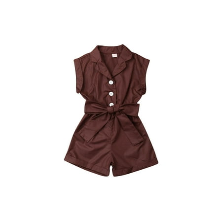 

Spring hue Baby Girl Summer Outfits Sleeveless Romper Bodysuit Button Down Jumpsuit Belt