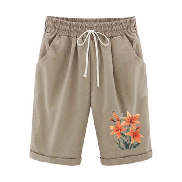 Ensemble Haut et Short pour Femmes, Shorts à Taille Élastique Imprimés avec Cordon de Serrage